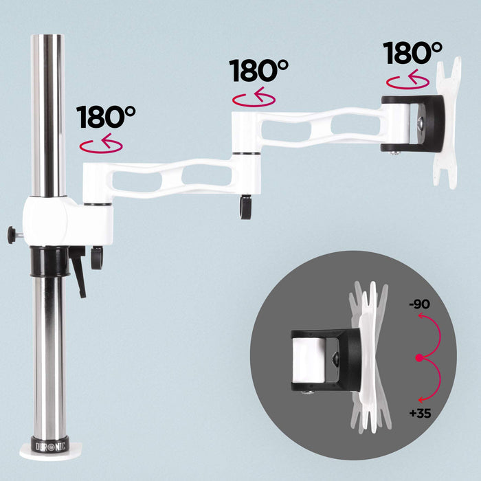 Duronic Single Monitor Stand DM351X3 WE Monitor Arm Riser Mount for 13-27” Computer Screen Height Adjustable Clamp Stands for PC Gaming Work Desk, Home & Office Studio, VESA 75 100