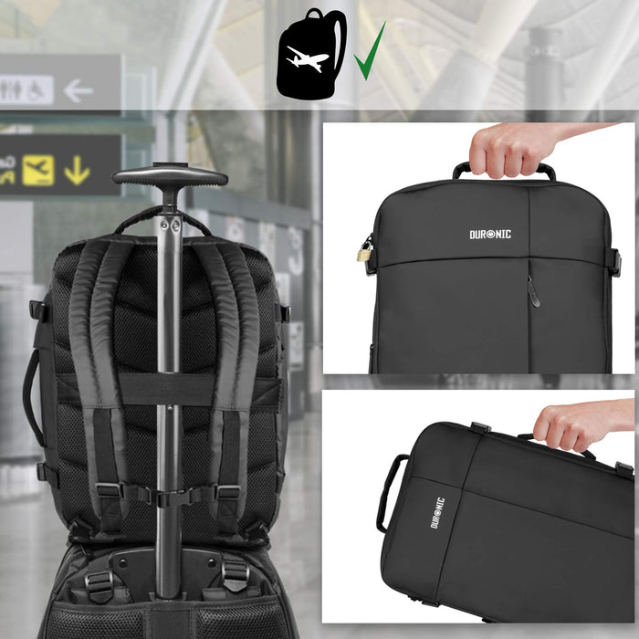 Duronic Laptop Bag LB26 | Max Cabin Size Case | Flight Approved Carry On | 15.6 Inch Internal Padded Laptop MacBook Sleeve | Multiple Compartments | Luggage Strap for Travel | Water-Resistant Backpack