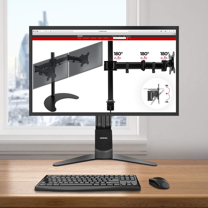 Duronic DM12D1 Monitor Arm Stand | Single PC Desk Mount | Height Adjustable | For One 17-27" Screen | Ergonomic | VESA 75/100 | Screens up to 8kg | Tilt +15° & -15°/Rotate 360°