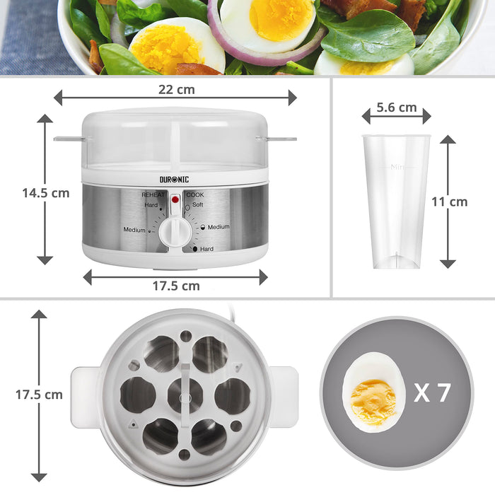 Duronic Electric Egg Boiler EB35 WE, Steamer for Eggs, Egg Cooking Machine, Automatic Egg Boiler Electronic Egg Poacher Machine for 7 Soft, Medium & Hard Boiled Eggs