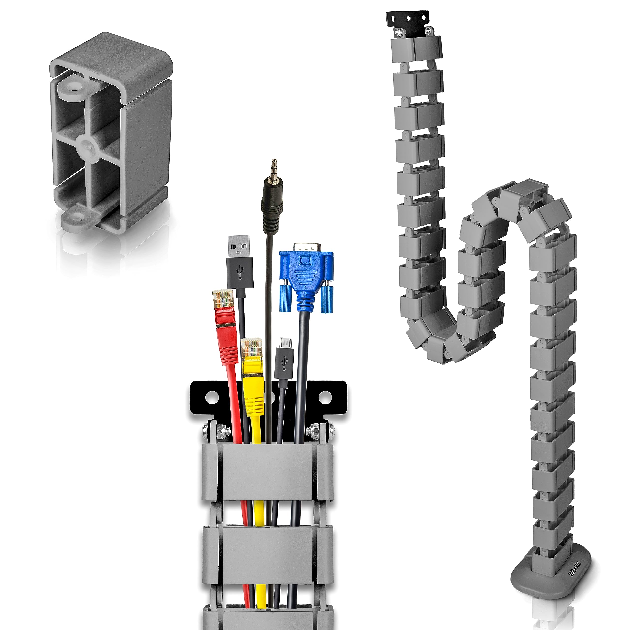 Duronic Cable Management Spine CM1DM SR, Cable Snake for Standing Desk, Wire Tidy for Height-Adjustable Computer Workstations, Four-Channel Organiser for Office Tables, Holds 16+ Leads, 130cm - Silver