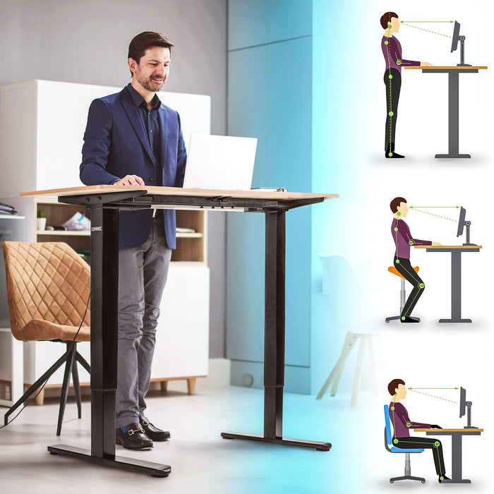 Duronic Electric Standing Desk TM61 BK - FRAME ONLY – Sit Stand Height Adjustable Office Desk 72-120cm, Ergonomic Workstation, Memory Function, Dual Motor – BLACK