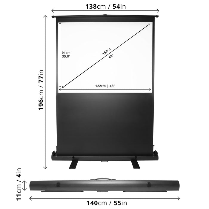 Duronic Projector Screen FPS60/43 HD Projection Screens, 60” Floor Projection Movie Screen, 4:3 Ratio Home Theatre Cinema Screen, Ideal for Home, Classroom, Office Presentations