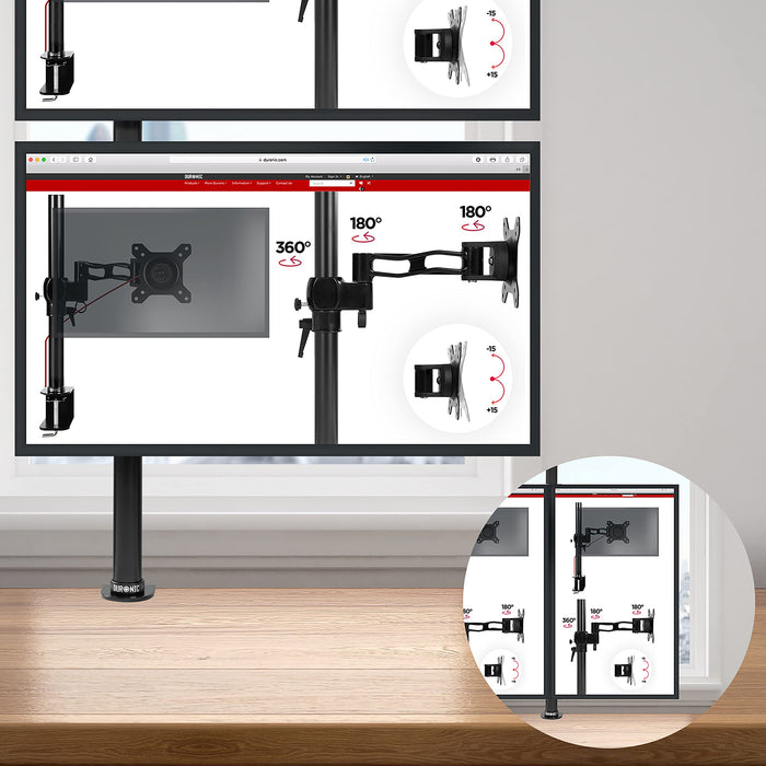 Duronic Dual Monitor Arms DMT252VX1 Height Adjustable PC Monitor Stand with 100cm Pole C Clamp Monitor Risers for 13-27” Screens Desk Mounts with 8kg Capacity and VESA 75/100 for Home Office Work