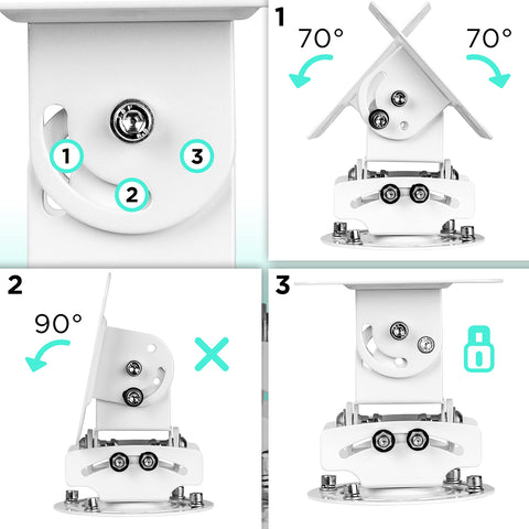 Duronic Projector Mount Stand for Ceiling or Wall Bracket PB05XB | 13.6kg Capacity | Multi-Fit Projector Bracket | Heavy Duty Adjustable Clamp | Tilt Swivel Rotate | White