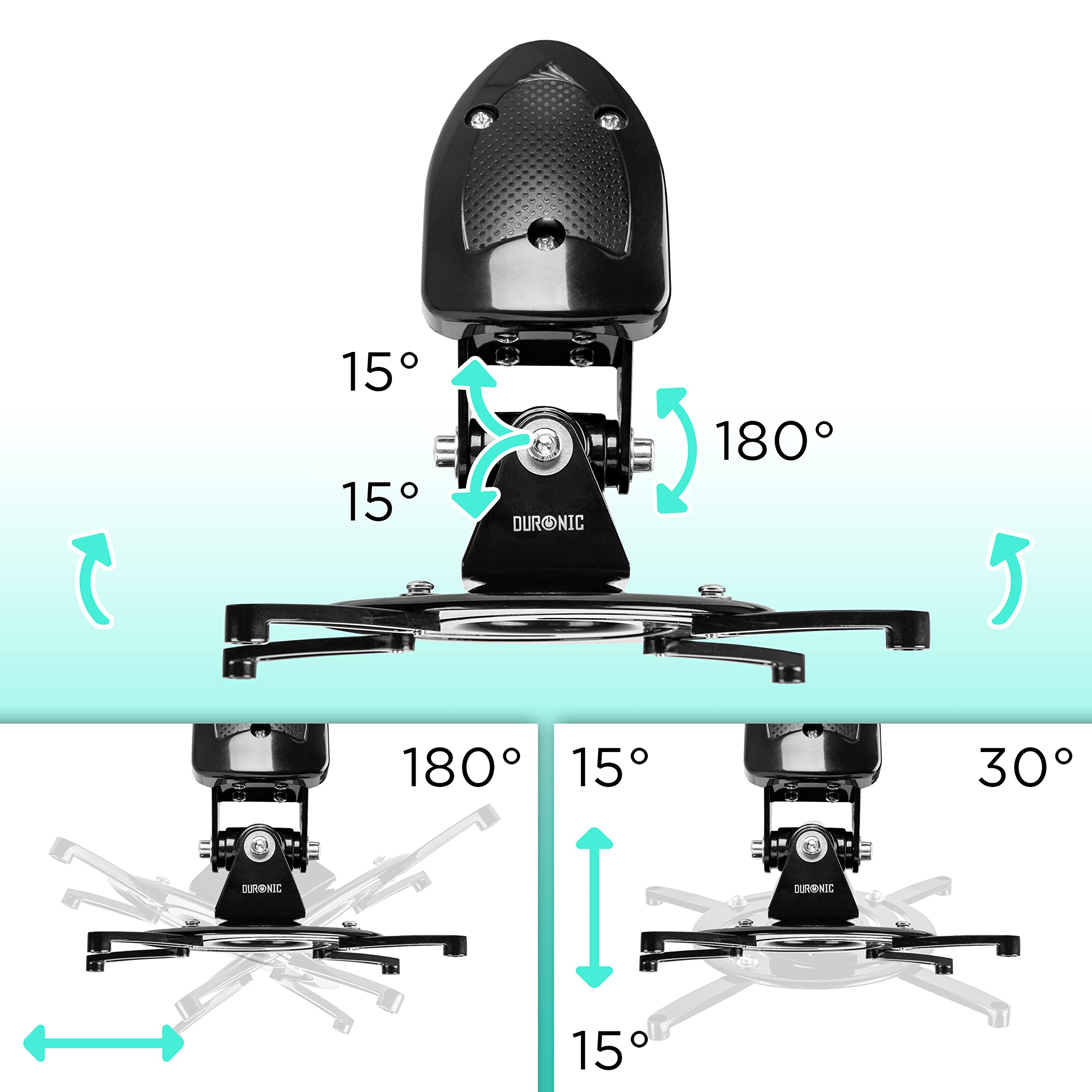 Duronic Projector Mount PB10XM (silver) | Extendable Telescopic Bracket Arm Fixing for Wall | 15kg Capacity | Universal | Heavy Duty | Fittings Included | Rotate 360 °, Swivel 180 °, Tilt 60°