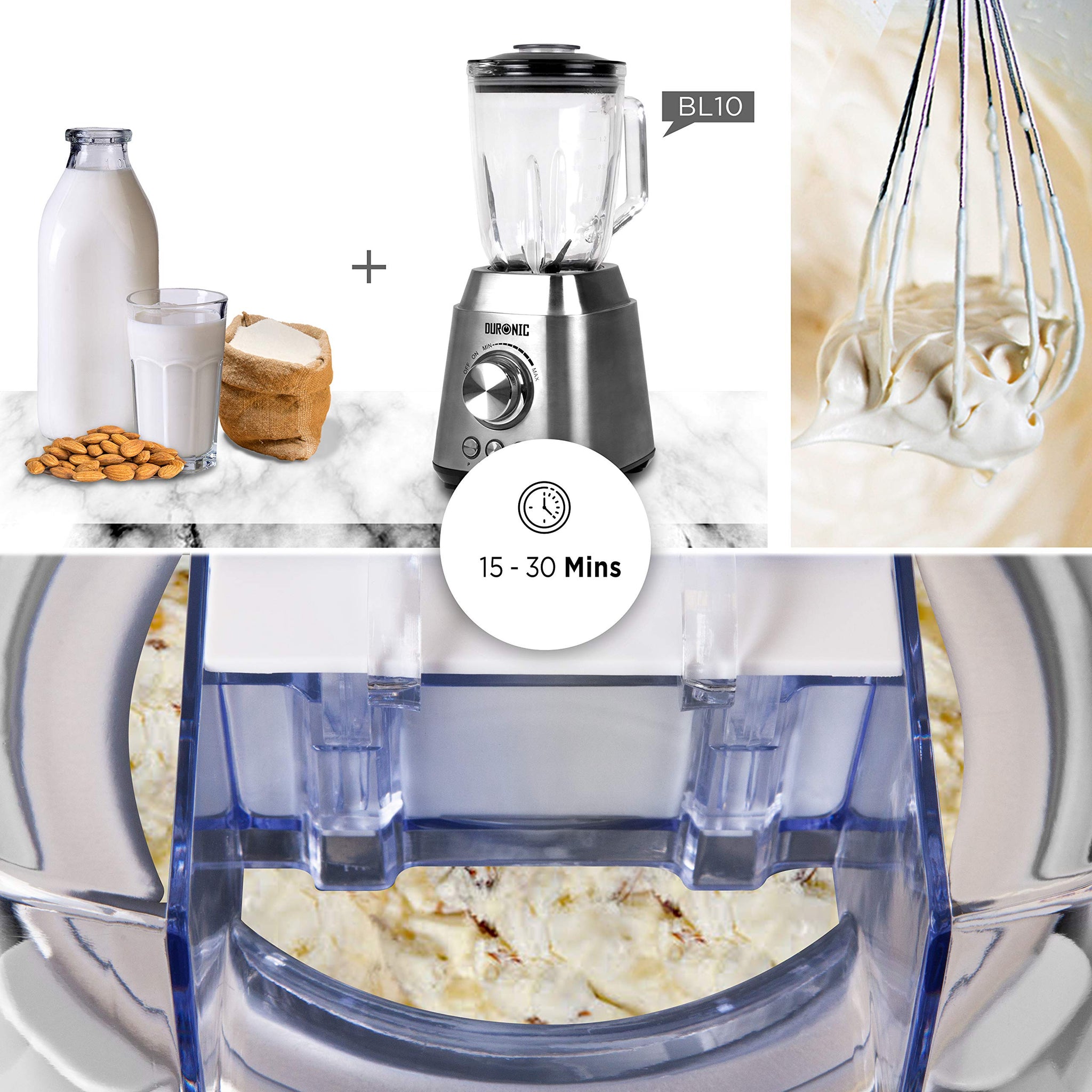 Duronic Ice Cream Maker Machine IM540 Homemade Gelato, Sorbet, Frozen Yoghurt Maker, Soft Serve Dessert Makers, Fresh Creamy Ice Cream in 30 Min, Compact Portable Design, Ideal for Family Home Recipes