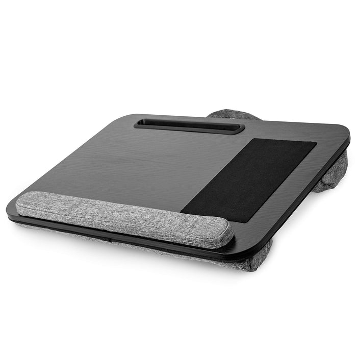 Duronic Laptop Tray with Cushion DML433 | Ergonomic Lap Desk for Bed, Sofa, Car | Built-in Mouse Pad, Wrist Pad and Tablet Holder | Black/Grey | Portable Design with Carry Handle| For Home/Office