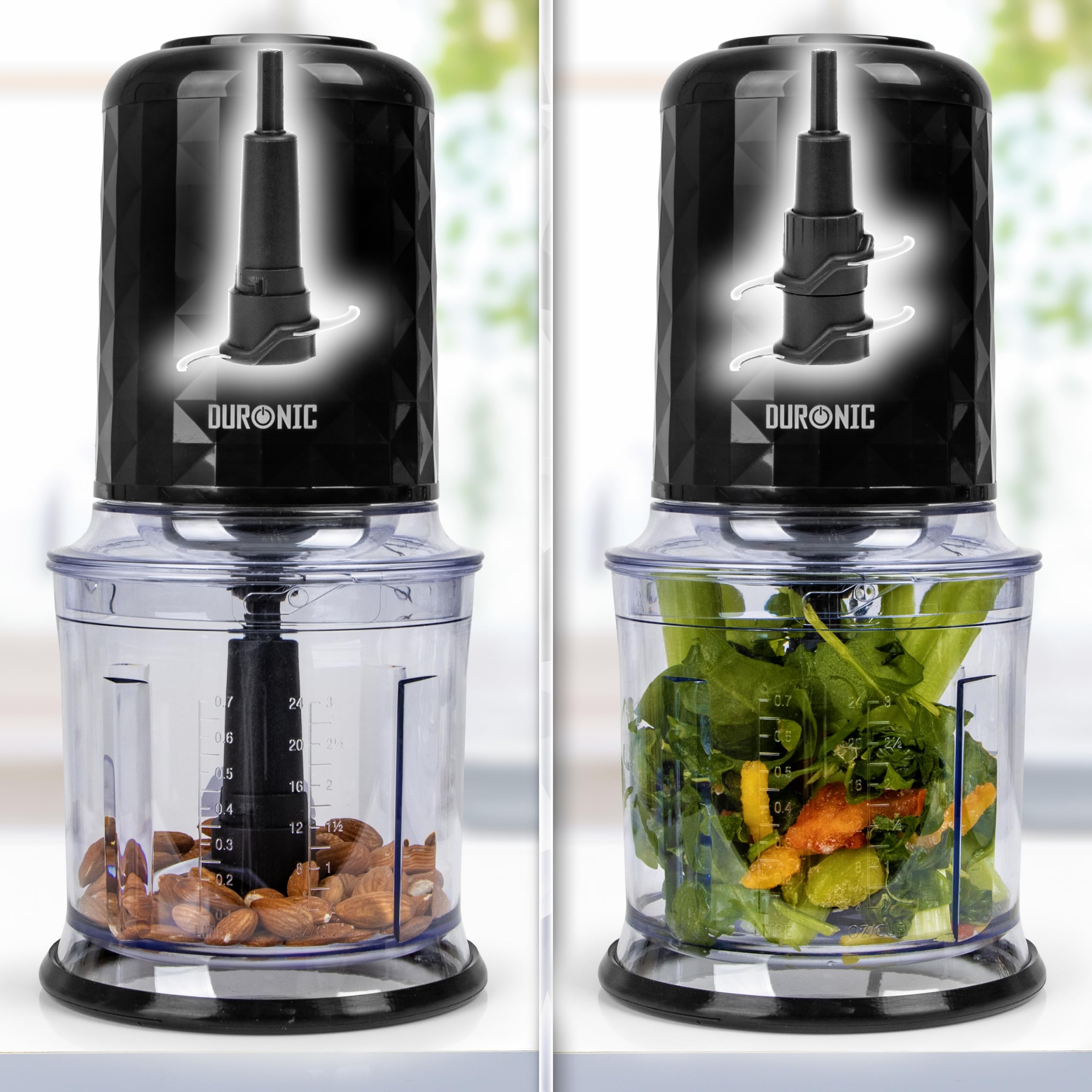 Duronic Mini Chopper | Mini Food Processor CH57 Black | 500W | vegetable Slicer, Baby Food Maker, Vegetable Chopper | 2 x 700ml Blender Bowl with Lid | Quad Stainless Steel Blades - 500W