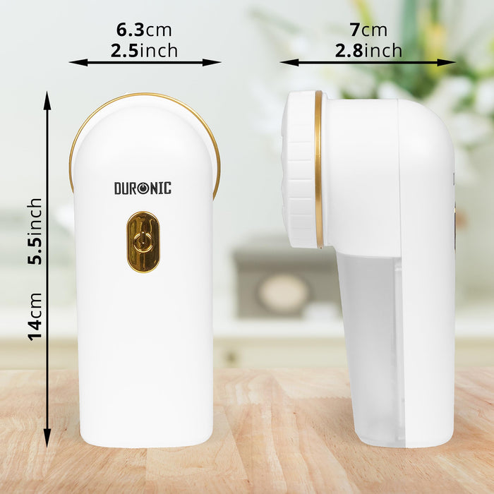 Duronic Bobble Remover FS22 WE Fabric Shaver Defuzzer Clothing Lint Removers, Depiller, Small Fuzz Pill Debobbler for Couch Clothes Sweaters - White / Gold