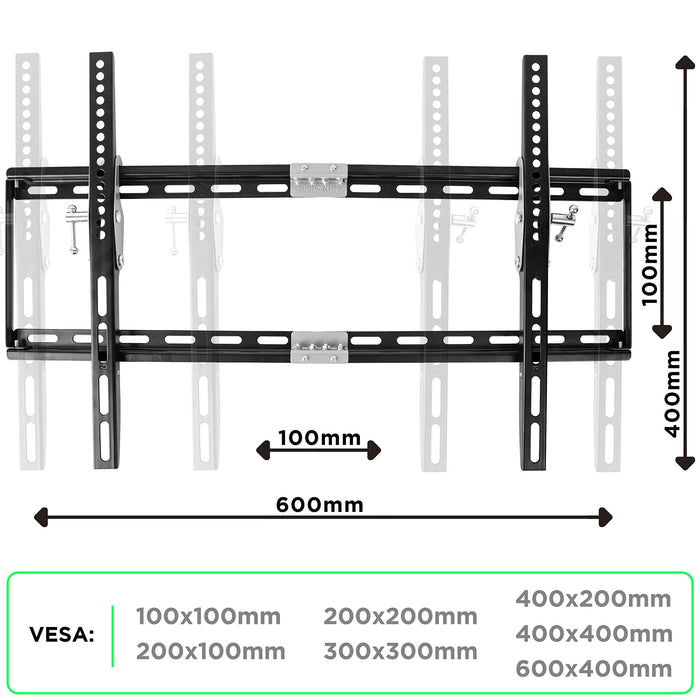 Duronic TV Wall Mount Bracket TVB777 33-60 Inch Heavy Duty Adjustable Universal Black Stand For Wide Screens With Tilt down. VESA 200 400 600