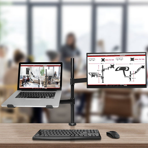 Duronic Desk Mount DM25L1X1 | Single Monitor Stand for 13”-27” LCD/LED PC/TV Screen and Laptop | Dual Arms | Adjustable Support | VESA 75/100 Bracket (Tilt: -90°/+35° | Swivel: 180° | Rotate: 360°)