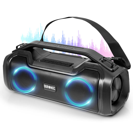 Duronic Portable Bluetooth Speaker BX48 Wireless Boombox with RGB Lights, IPX5 Waterproof Rating, 80W Peak Extreme Sound, 4.5-Hour Playtime, AUX/USB Compatible