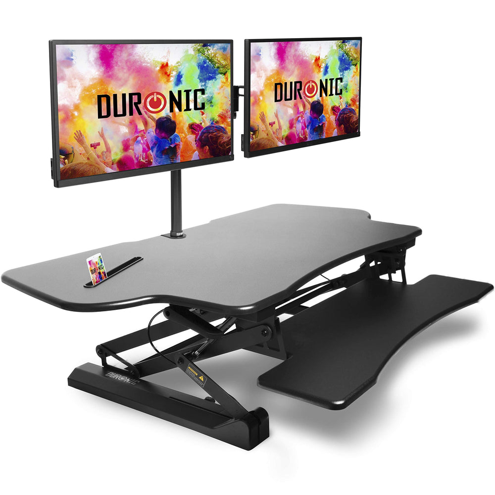 Duronic Sit-Stand Desk DM05D4 | Height Adjustable Office Workstation | 120x59cm Platform | Raises from 15-50cm | Riser for PC Computer Screen, Keyboard, Laptop | Ergonomic Desktop Table Converter