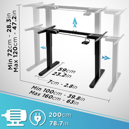 Duronic Electric Standing Desk TM61 BK - FRAME ONLY – Sit Stand Height Adjustable Office Desk 72-120cm, Ergonomic Workstation, Memory Function, Dual Motor – BLACK