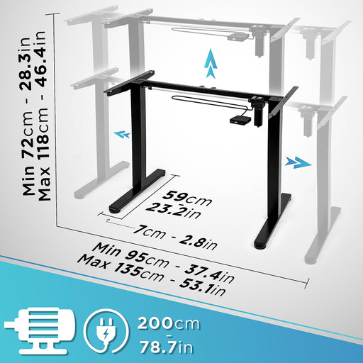 Duronic Electric Standing Desk TM51 BK - FRAME ONLY – Sit Stand Height Adjustable Office Desk 72-118cm, Ergonomic Workstation, Memory Function, Single Motor – BLACK