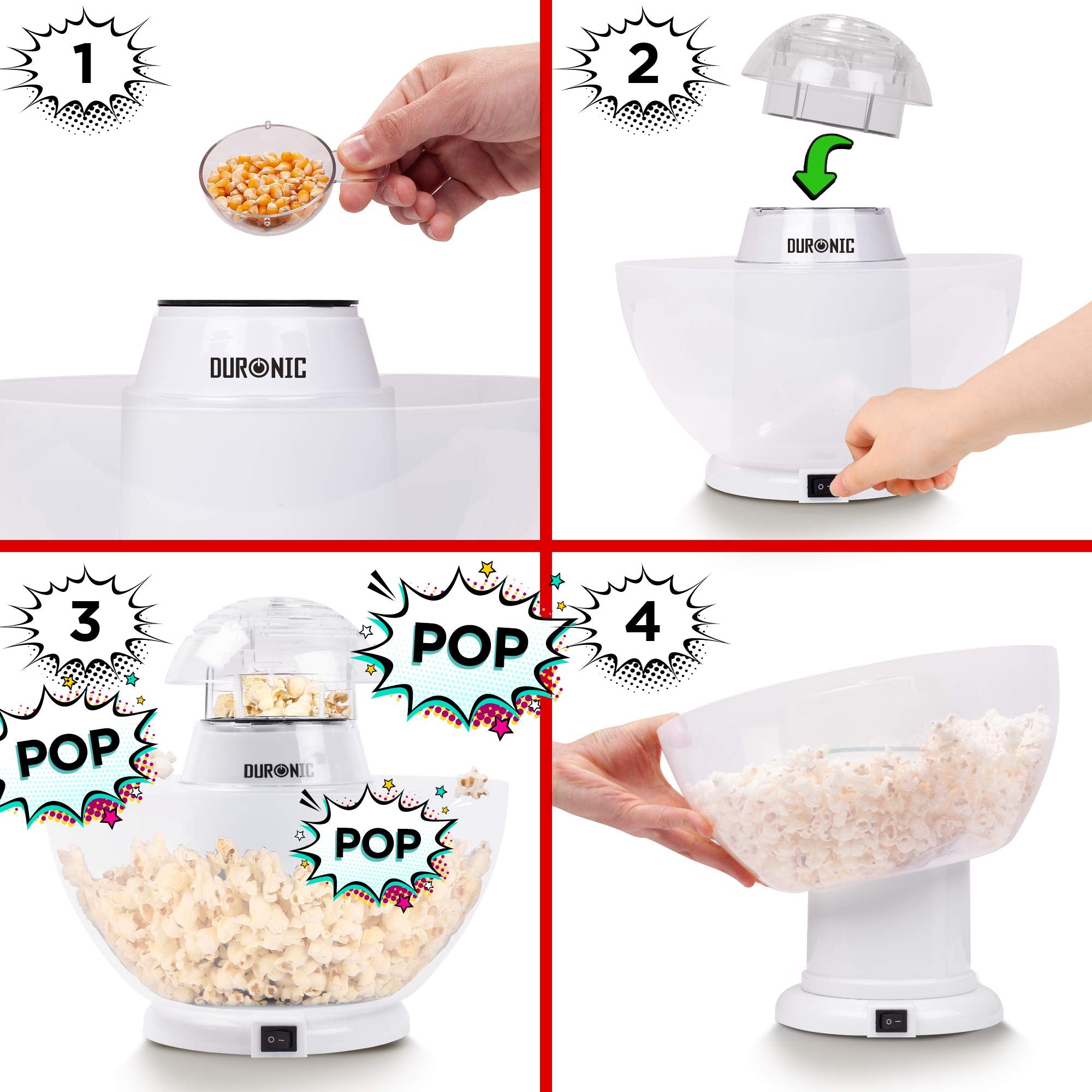 Duronic Popcorn Machines POP50 WE Electric Pop Corn Maker 1200W Popcorn Popper Machines for Healthy Low Calorie Snacking, Movies Nights, Parties, Events, Picnics