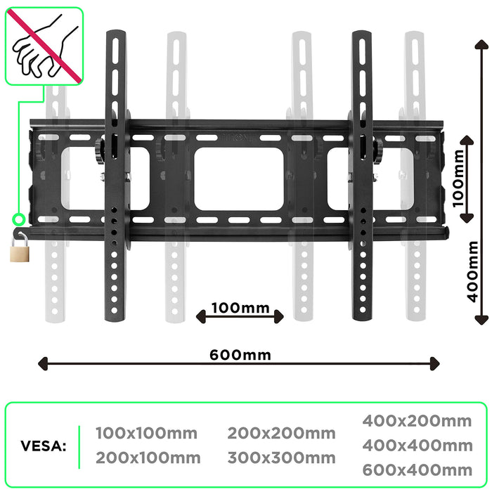 Duronic TV Wall Bracket TVB103M with Tilt Television Heavy Duty Adjustable Mount for 32-65 Inch Wide Screen TVs VESA 200x200-600x400 Tilting - Black