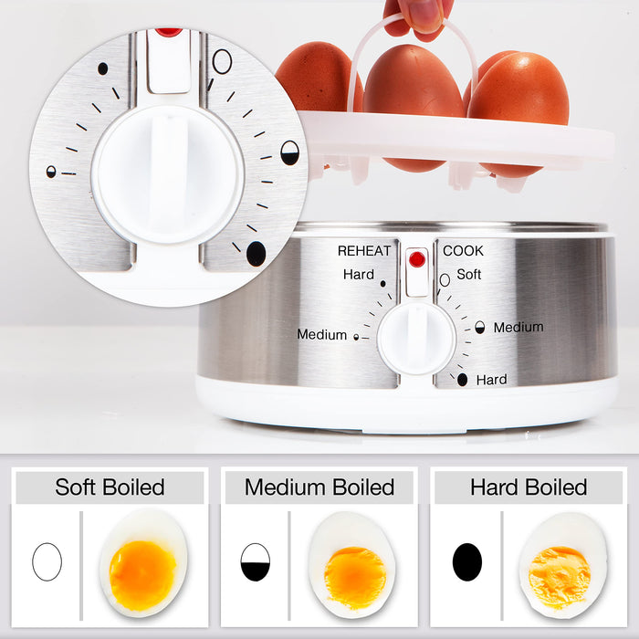 Duronic Electric Egg Boiler EB35 WE, Steamer for Eggs, Egg Cooking Machine, Automatic Egg Boiler Electronic Egg Poacher Machine for 7 Soft, Medium & Hard Boiled Eggs