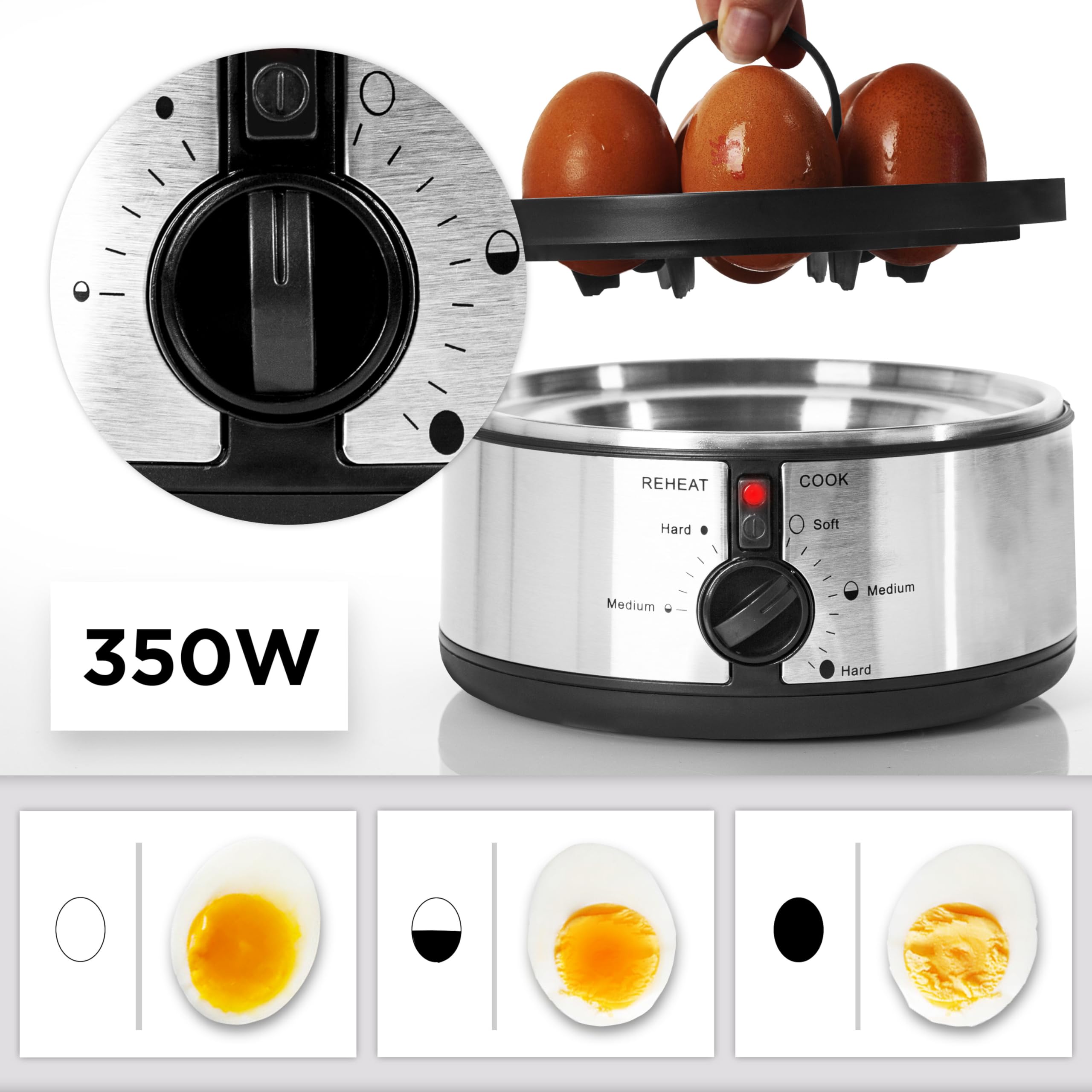 Duronic Electric Egg Boiler EB35 BK, Steamer for Eggs, Egg Cooking Machine, Automatic Egg Boiler Electronic Egg Poacher Machine for 7 Soft, Medium & Hard Boiled Eggs