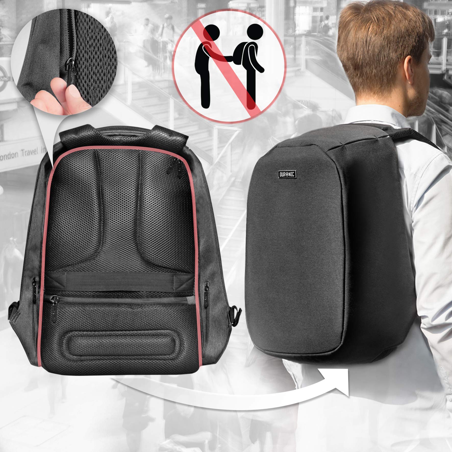 Duronic LB22 Anti-Theft Laptop MacBook Backpack | Rucksack | Travel Bag | University | College |School | 13.3