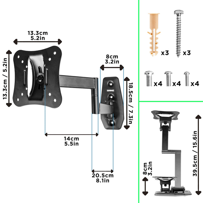 Duronic TV Wall Bracket Mount for 13-30 Inch TVB0920 Vesa 100 Universal Monitor Heavy Duty Tilt Swivel Cantilever 13" 15" 17" 19" 20" 22" 24" 30" Inch LCD | Plasma | LED | 3D | 4K | OLED | QLED TV