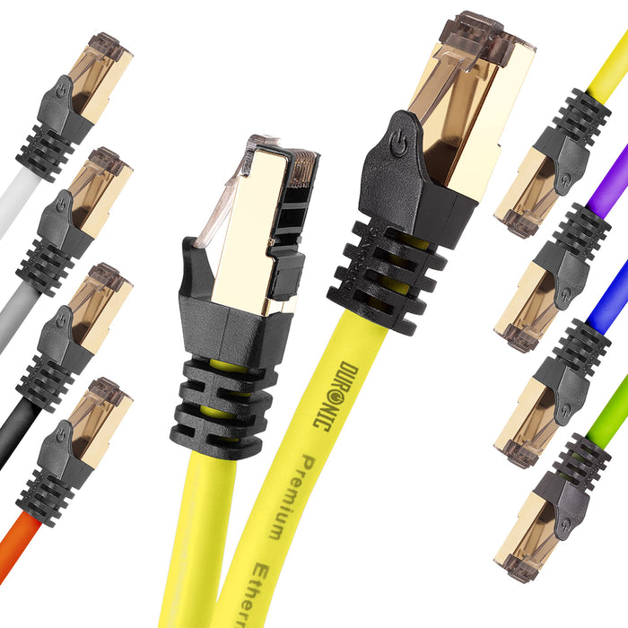 Duronic Ethernet Cable 1.5M High Speed CAT 8 Patch Network Shielded Lead 2GHz / 2000MHz / 40 Gigabit, CAT8 SFTP Wire, Snagless RJ45 Super-Fast Data - Yellow