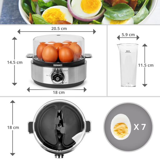 Duronic Electric Egg Boiler EB40 BK, Steamer for Eggs, Egg Cooking Machine, Automatic Egg Boiler Electronic Egg Poacher Machine for 7 Soft, Medium & Hard Boiled Eggs