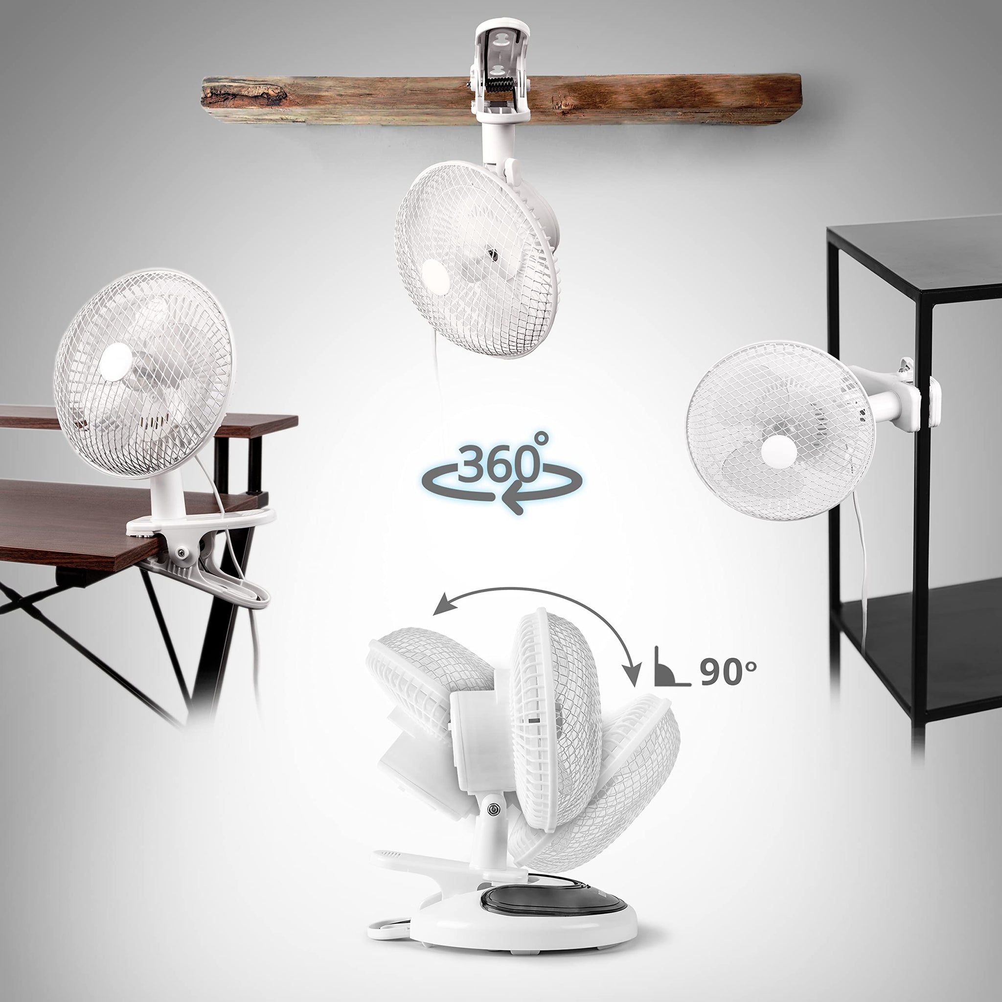 Duronic Mini Desk Fan FN15 Cooling Fan, Clip On Fan, Desktop Fan, Wall Mount, 2 Speed Oscillating Mountable Tilt Stand Fan with Storage Compartment, Air Cooler Portable Summer Fan for Office Home Bedroom Gym Travel Holidays