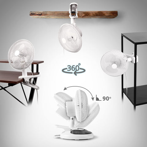 Duronic Mini Desk Fan FN15 Cooling Fan, Clip On Fan, Desktop Fan, Wall Mount, 2 Speed Oscillating Mountable Tilt Stand Fan with Storage Compartment, Air Cooler Portable Summer Fan for Office Home Bedroom Gym Travel Holidays