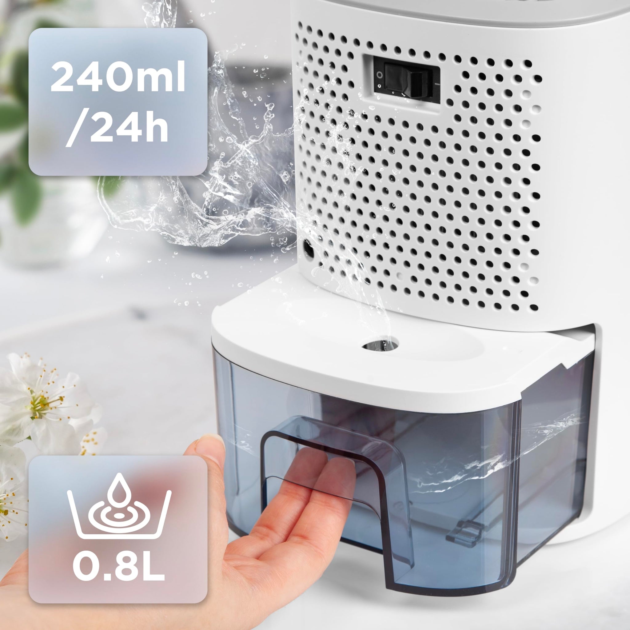 Duronic Compact Eco-Efficient Dehumidifier DH06, 0.8L Capacity, Prevent and Absorb Excess Moisture, Mould, for Home, Kitchen, Bedroom, Garage White