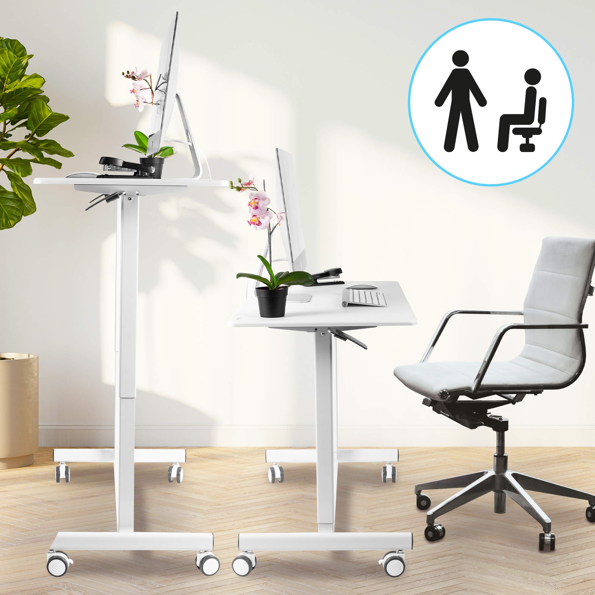 Duronic Sit-Stand Desk TM03T | White Ergonomic Desk | Multi-Use Home Office Table on Wheels | For both Adults & Children | 88x50cm Platform | Portable | Adjustable Height 73-107cm | 15kg Capacity…