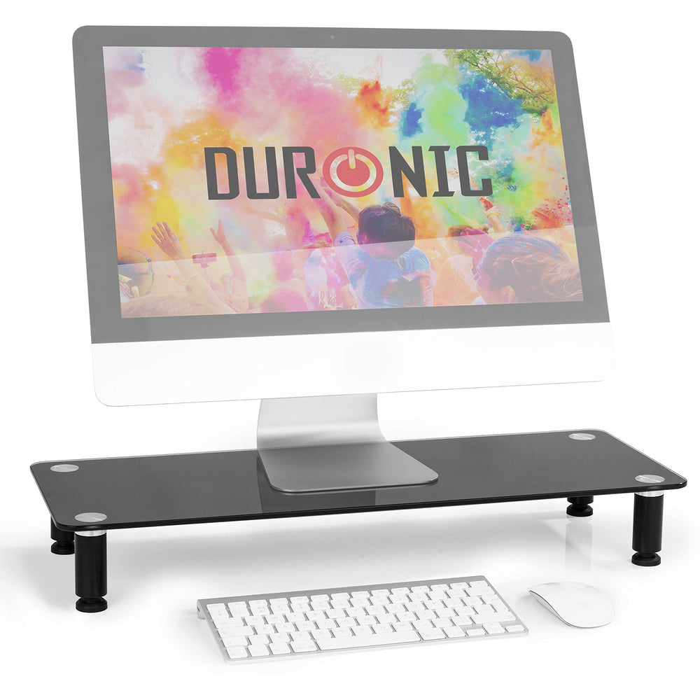 Duronic Monitor Stand Riser DM052-4 | Laptop and Screen Stand for Desktop | Black Tempered Glass | Support for a TV or PC Computer Monitor | Ergonomic Office Desk Shelf | 20kg Capacity | 70cm x 24cm