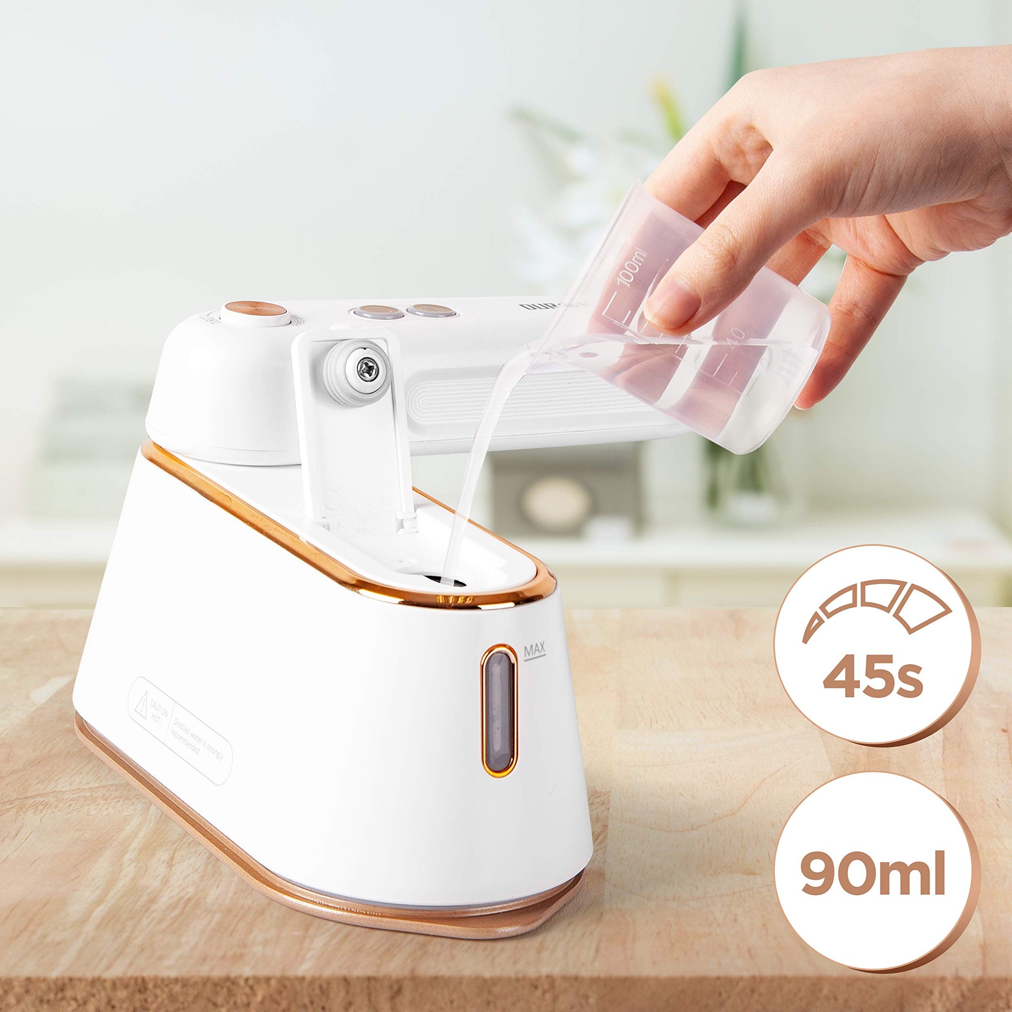 Duronic Steam Irons HS90 WE Travel Iron, Garment Steamers, 90ml Tank, Handheld Vertical Steamer for Travel, Holiday, Quilting, Craft, Crease & Wrinkle Remover - White