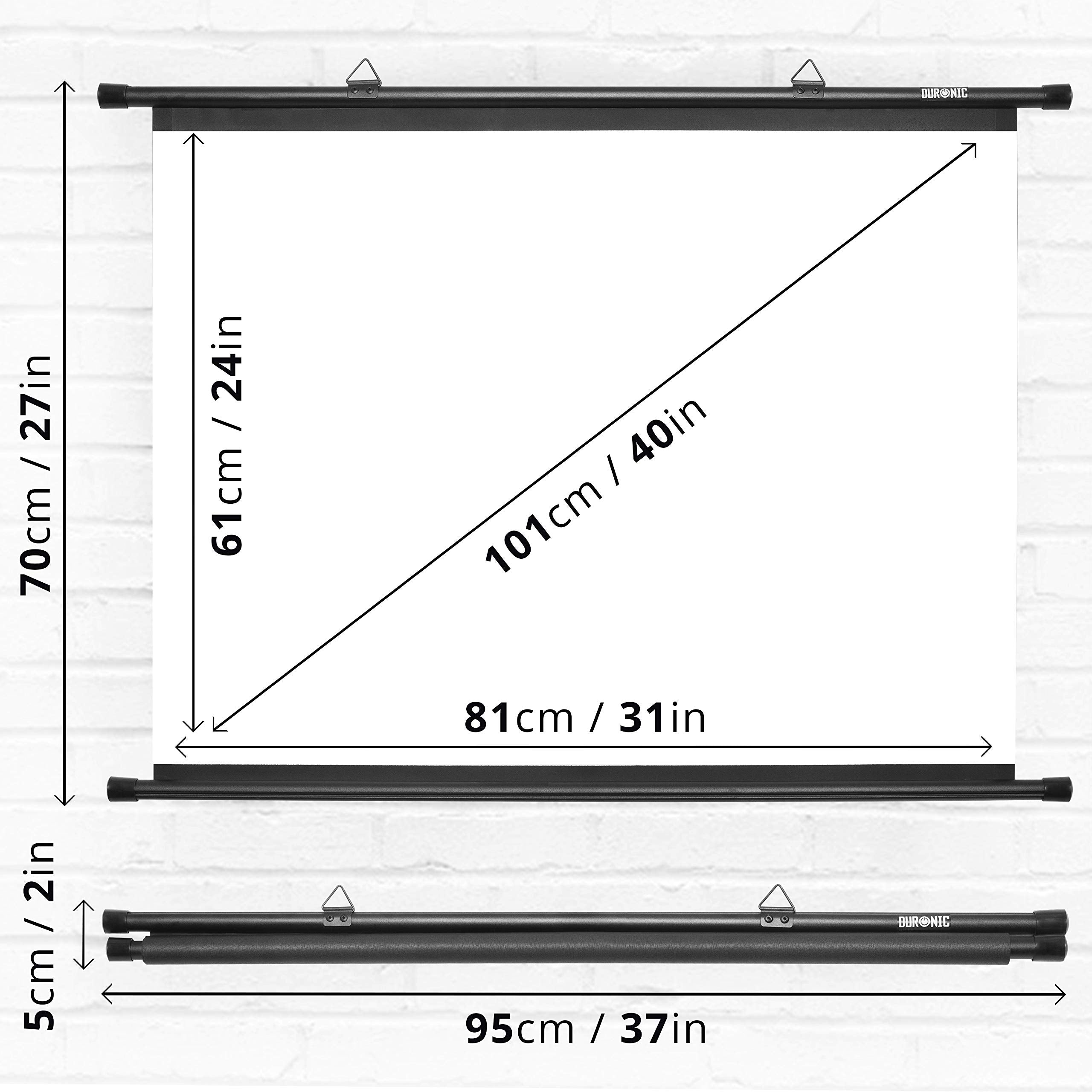 Duronic Projector Screen BPS40/43 | Projection Screen Size: 81x61cm / 31x24” | 4:3 Ratio | Matt White +1 Gain | HD High Definition | Wall or Ceiling Mountable | Home Cinema School Office