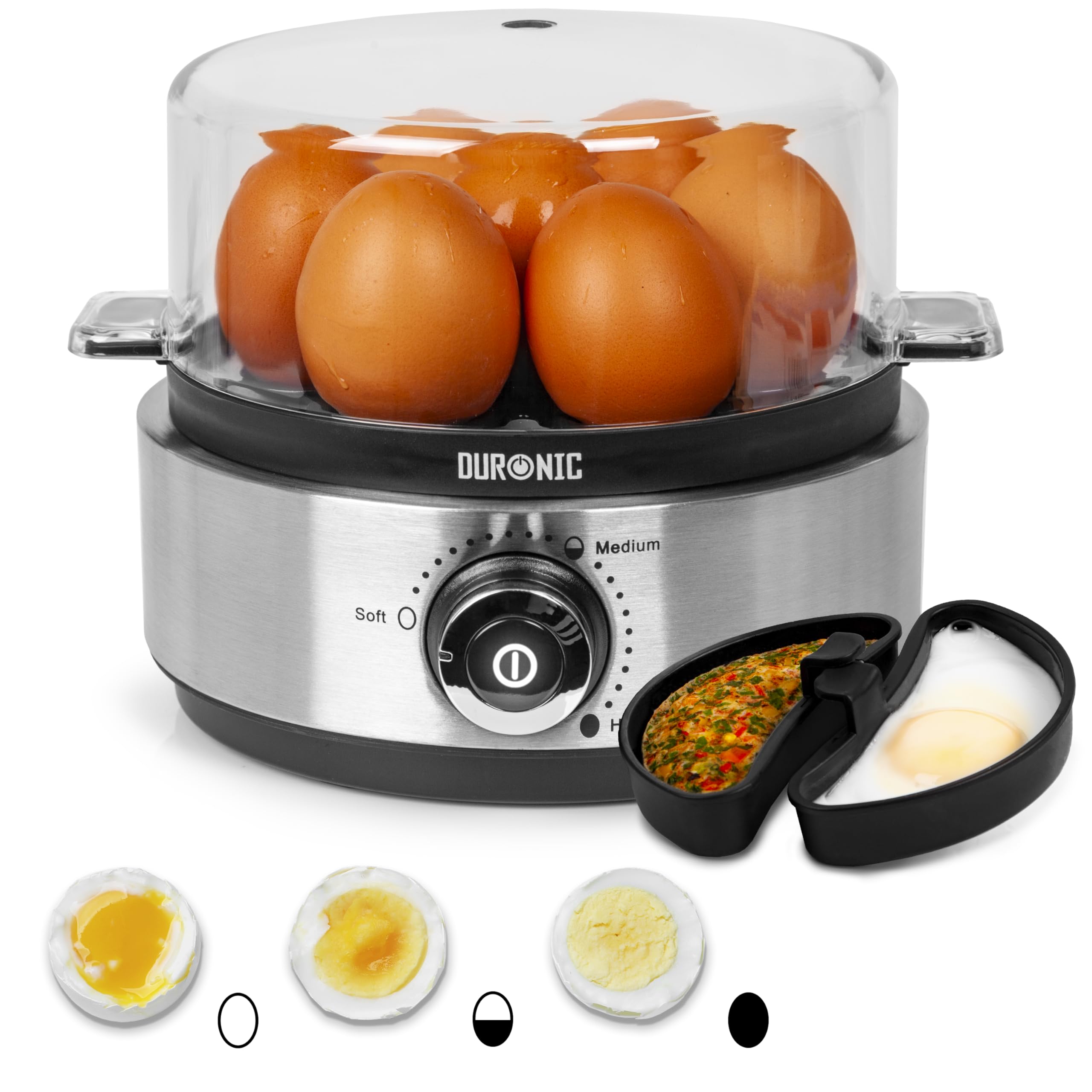 Duronic Electric Egg Boiler EB40 BK, Steamer for Eggs, Egg Cooking Machine, Automatic Egg Boiler Electronic Egg Poacher Machine for 7 Soft, Medium & Hard Boiled Eggs