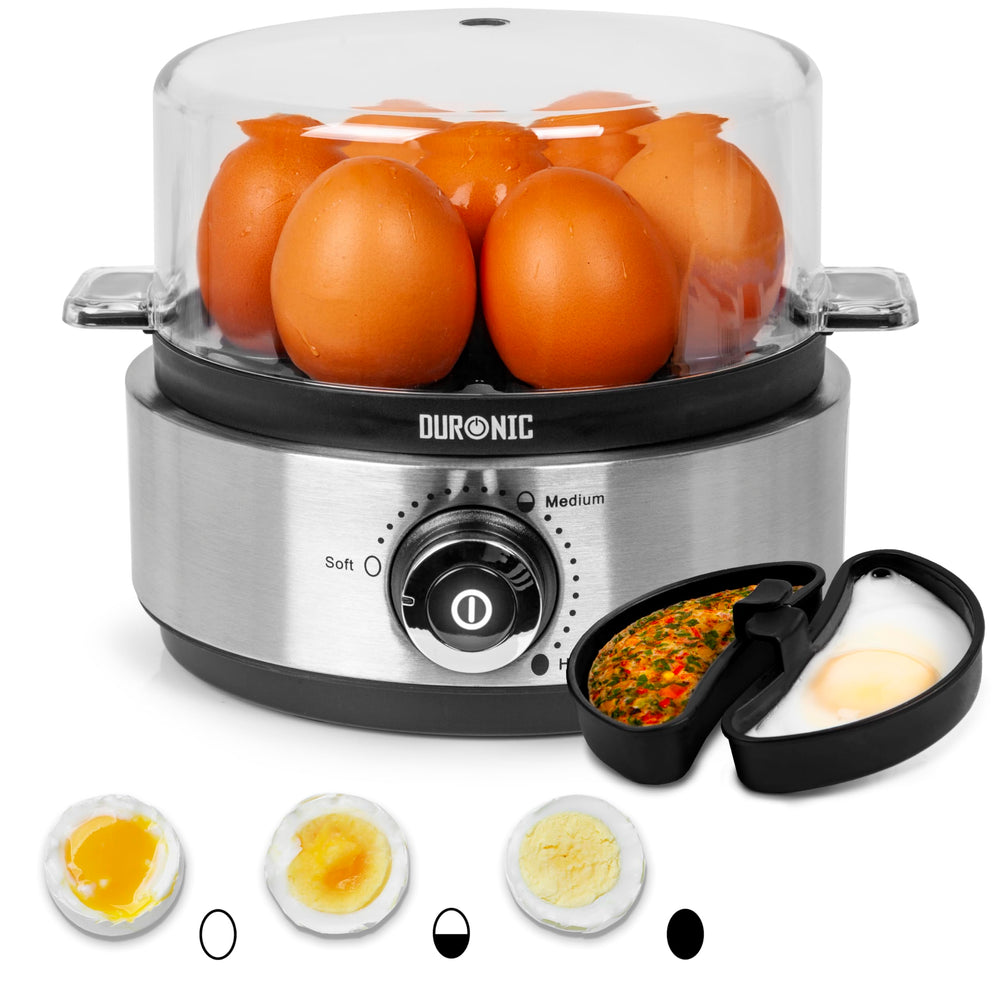 Duronic Electric Egg Boiler EB40 BK, Steamer for Eggs, Egg Cooking Machine, Automatic Egg Boiler Electronic Egg Poacher Machine for 7 Soft, Medium & Hard Boiled Eggs