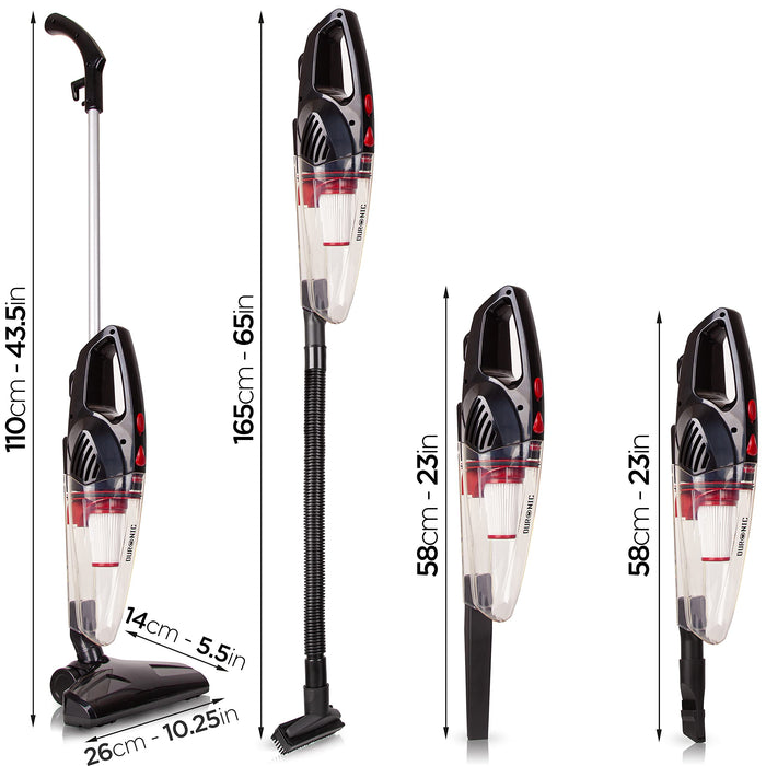 Duronic Upright Vacuum Cleaner VC8 BK Lightweight Handheld Portable Corded Stick Vac Cleaners Hand Held Floor Carpet Upholstery Cleaner with HEPA Filter for Cleaning Dust, Hair in Home & Car