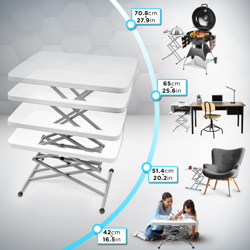 Duronic Folding Table CT13, Height Adjustable Scissor Table, Garden Trestle Table, Portable Occasional Table for BBQ, Picnic, Party, Crafting, TV Dinner, Camping, Laptop Work Desk