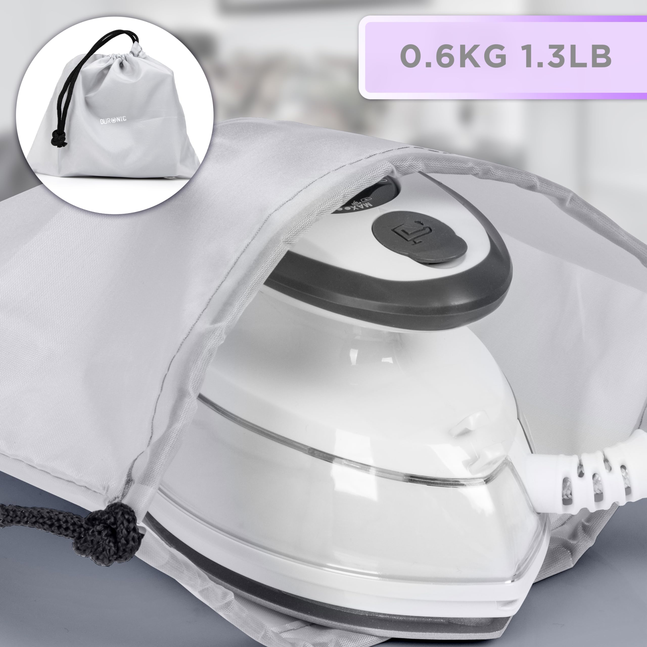 Duronic Travel Iron SI3 WE Mini Lightweight Compact Portable Steam Iron, 35ml Tank 400W Variable Heat Settings For Holiday Quilting Patchwork Applique Craft