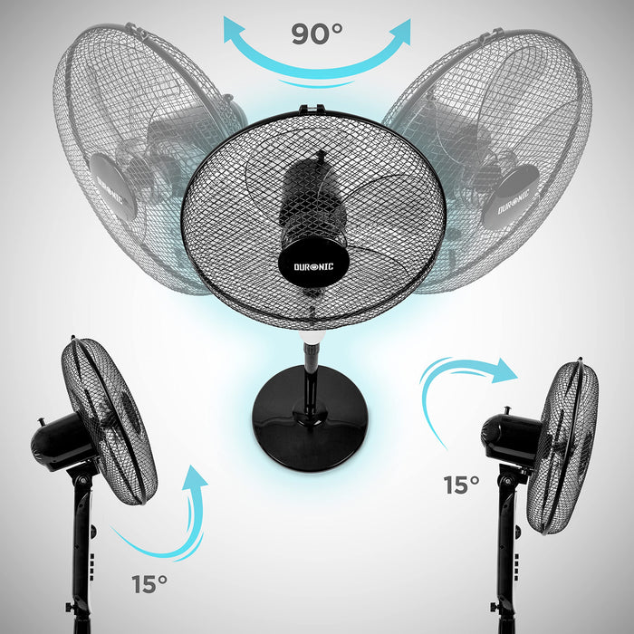 Duronic Pedestal Fan FN45, Electric Cooling Fan, Floor Standing Fan, Lightweight Height Adjustable Tilt, 5 Blades, 4 Speeds, High Velocity Oscillating Air Cooler Stand Fan for Home Bedroom Office Gym