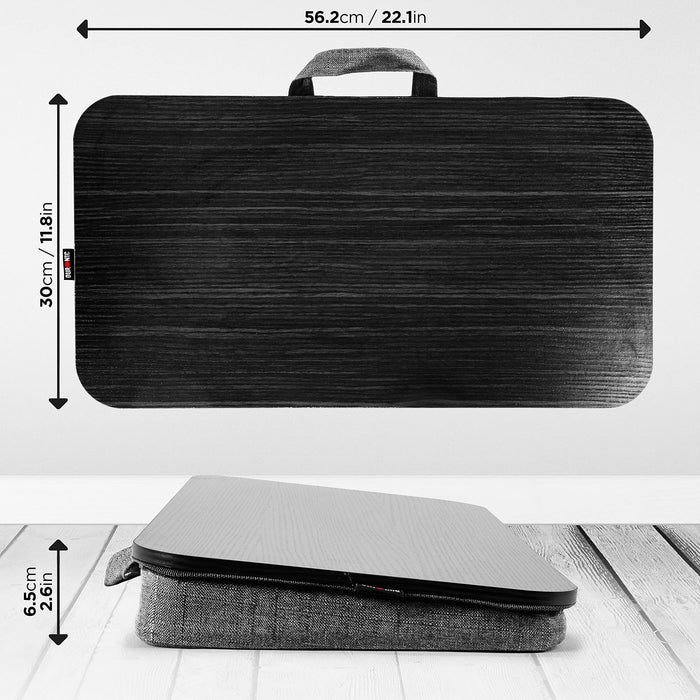 Duronic Laptop Tray with Cushion DML412 | Ergonomic Lap Desk for Bed, Sofa, Car | Large Flat Platform | Foam Cushion Support | Black | Portable Design with Carry Handle | For Home/Office