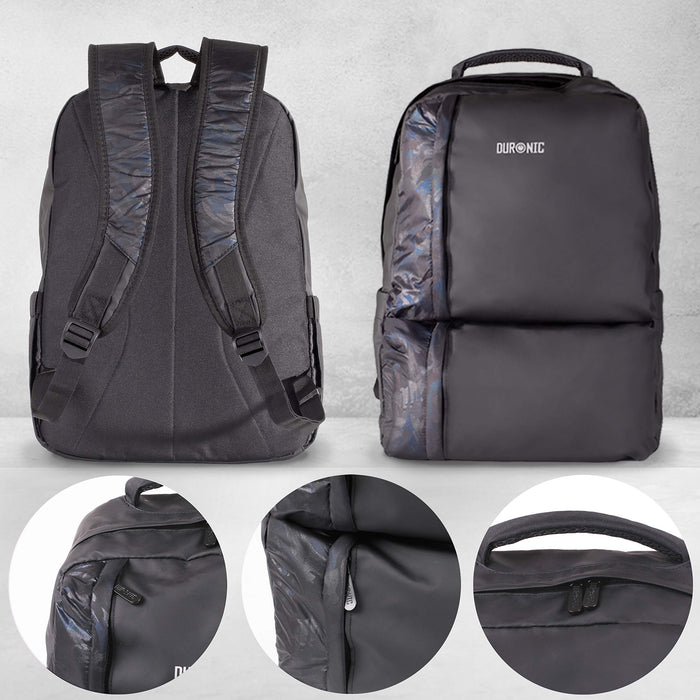 Duronic Laptop Backpack with camo accents and zipper details.