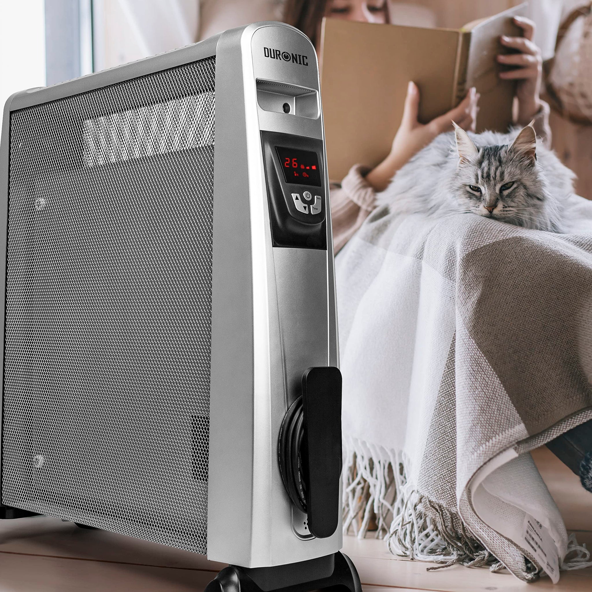 Duronic Electric Heater HV102 SR Oil Free Convection Heaters, Micathermic Panel Heaters with Remote, Portable Mica Panel Heater for Heating up Homes, Bedrooms, Offices & Garage Spaces