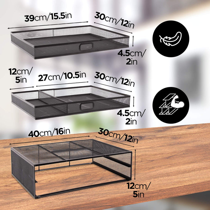 Duronic Monitor Stand Riser with Drawers DM073 | Laptop and Screen Platform & Desktop Organiser | Metal Support for PC Computer Monitor | Ergonomic Office Desk Shelf | 10kg Capacity | Black | 40x30cm