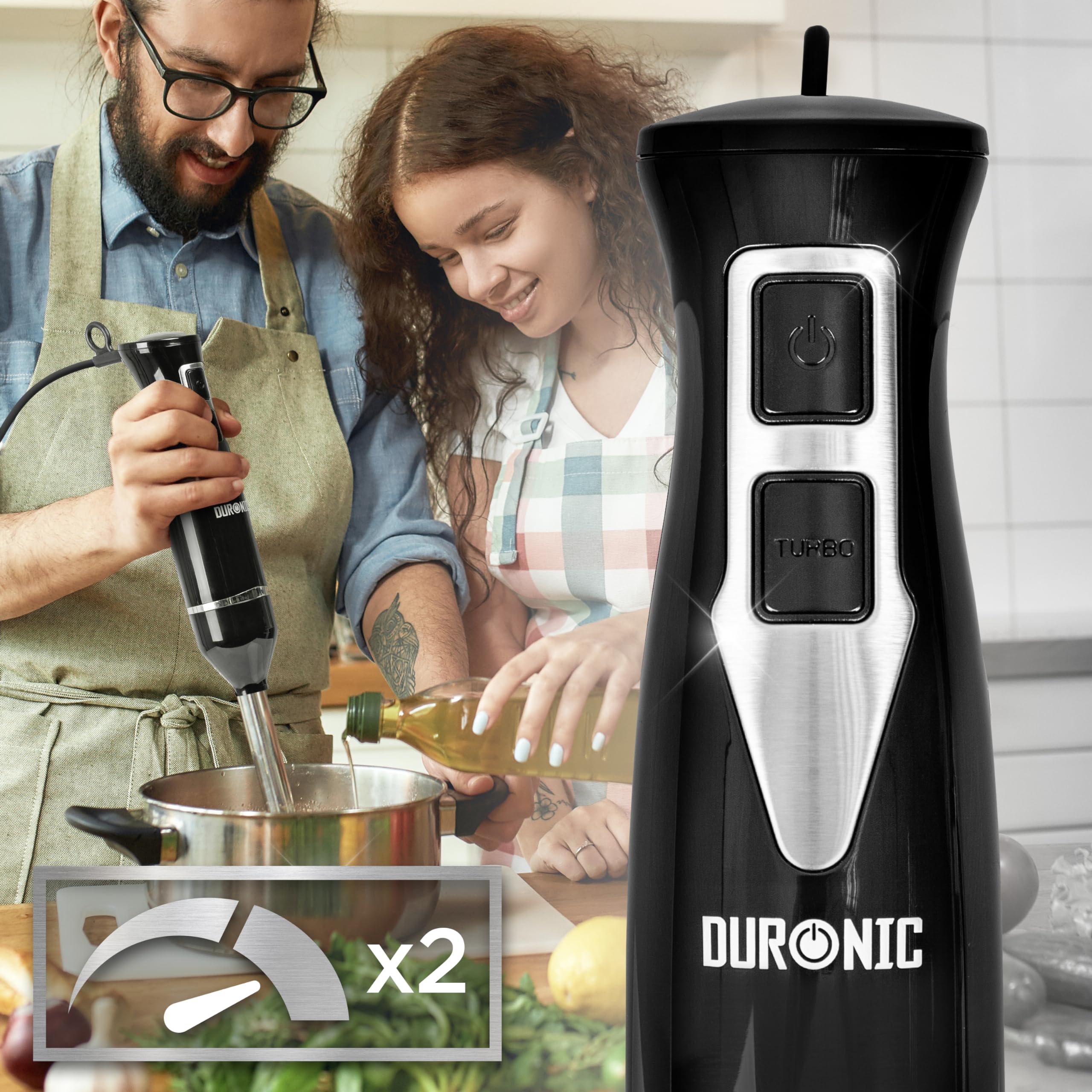 Duronic Electric Hand Blenders HB35B Handheld Immersion Blender Stainless Steel Food Mixer 350W Lightweight Blender with Serrated Blades Stick Blender for Baby Food Smoothie Soup