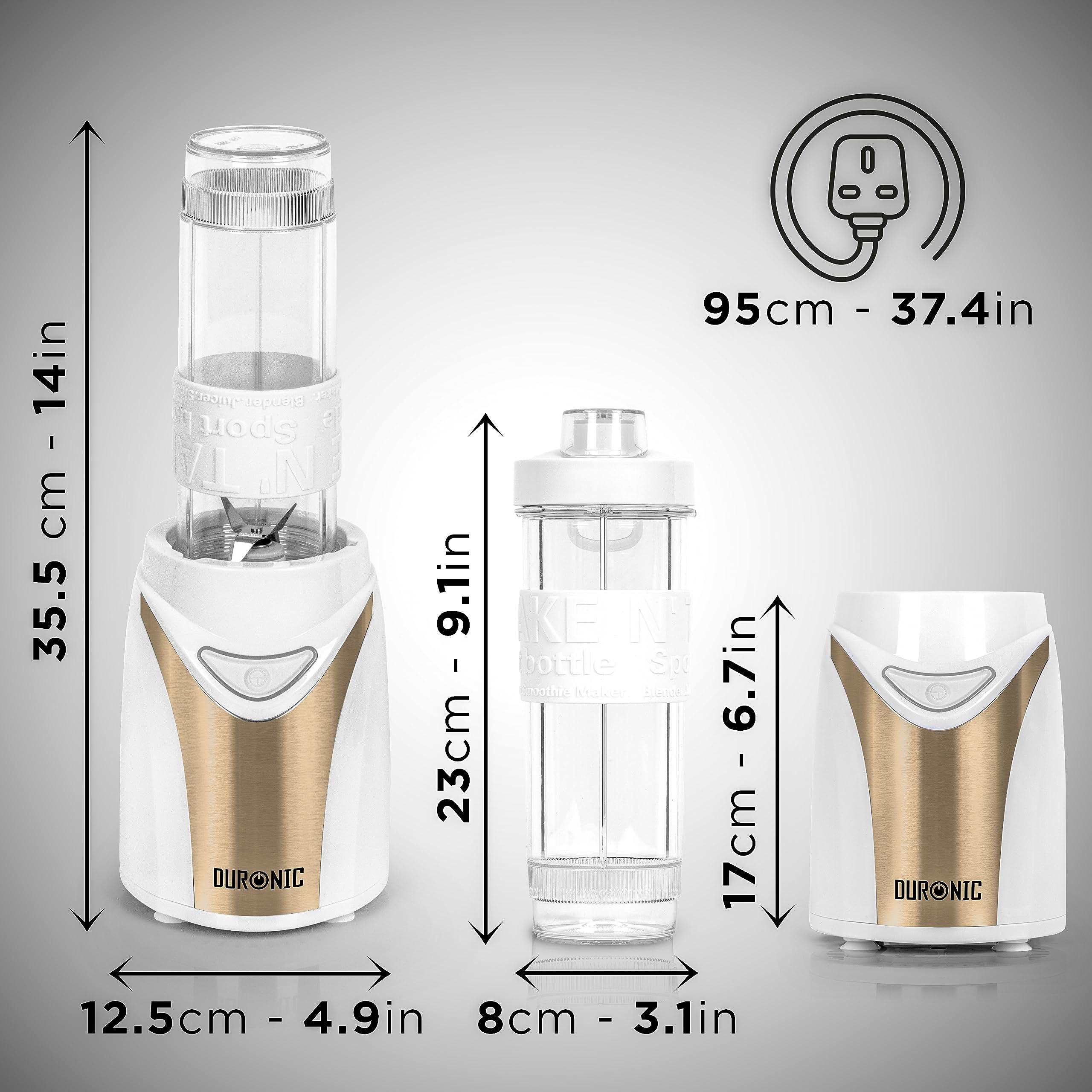 Duronic BL540 electric portable blender dimensions height, length, width, depth with UK cable 95cm
