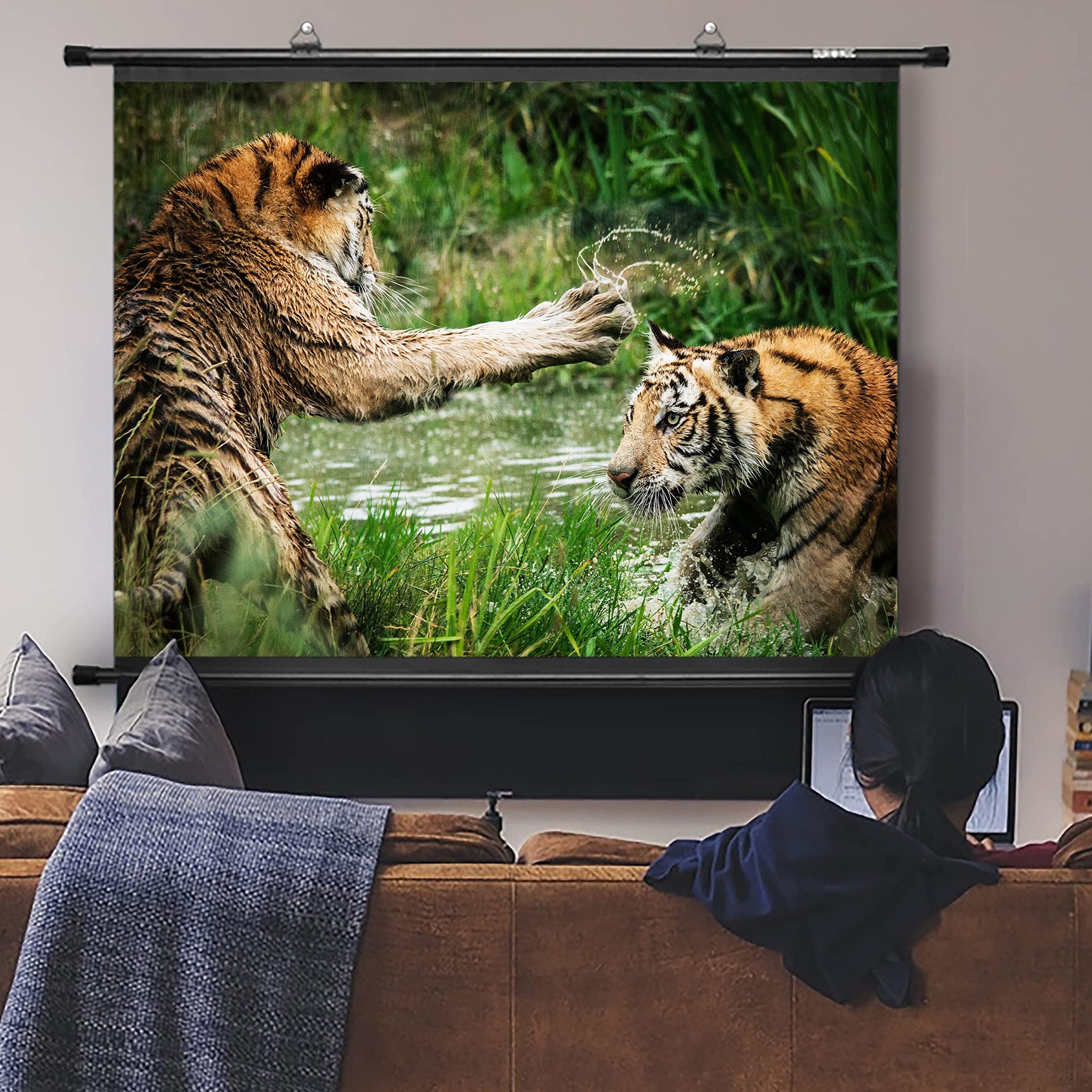 Duronic BPS40 /43 screen for projector watching nature documentary wildlife tigers