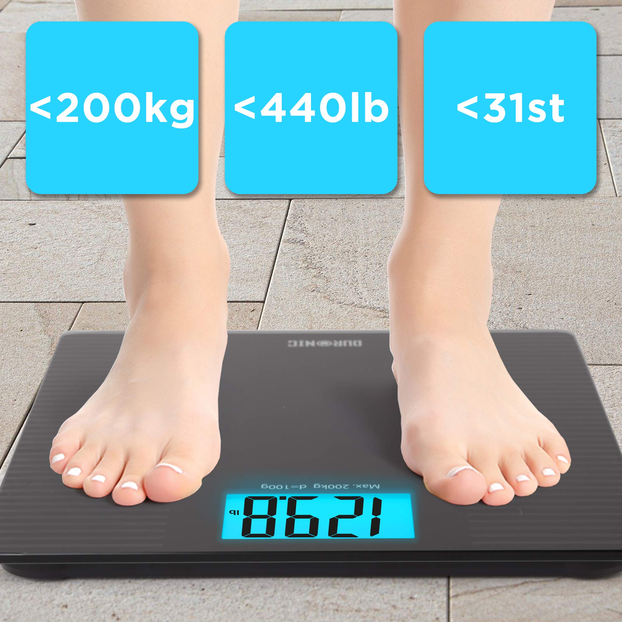 Duronic BS203 weighing scale with a 200kg, 440lb, 31st maximum weight capacity