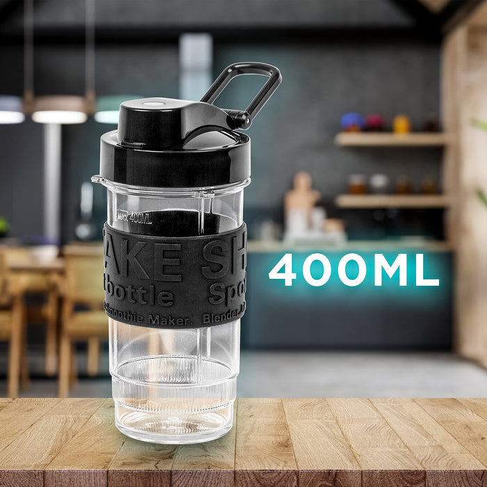 Duronic Blender Spare Bottle with a black lid, carrying handle, and a textured black grip featuring "Shake Bottle" and "Smoothie Maker"